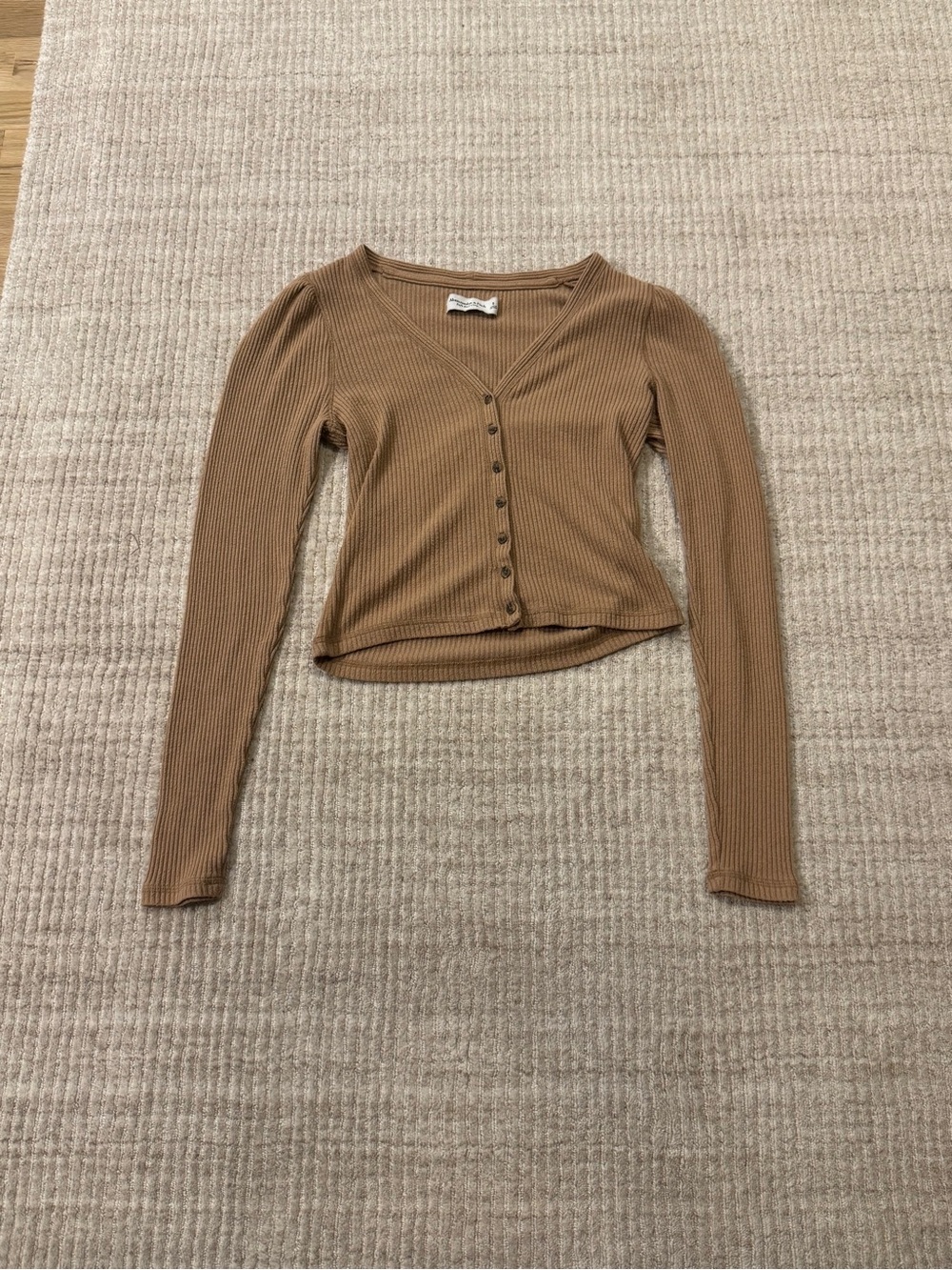 Abercrombie Soft A&F Ribbed Button Front Cardigan Camel Brown